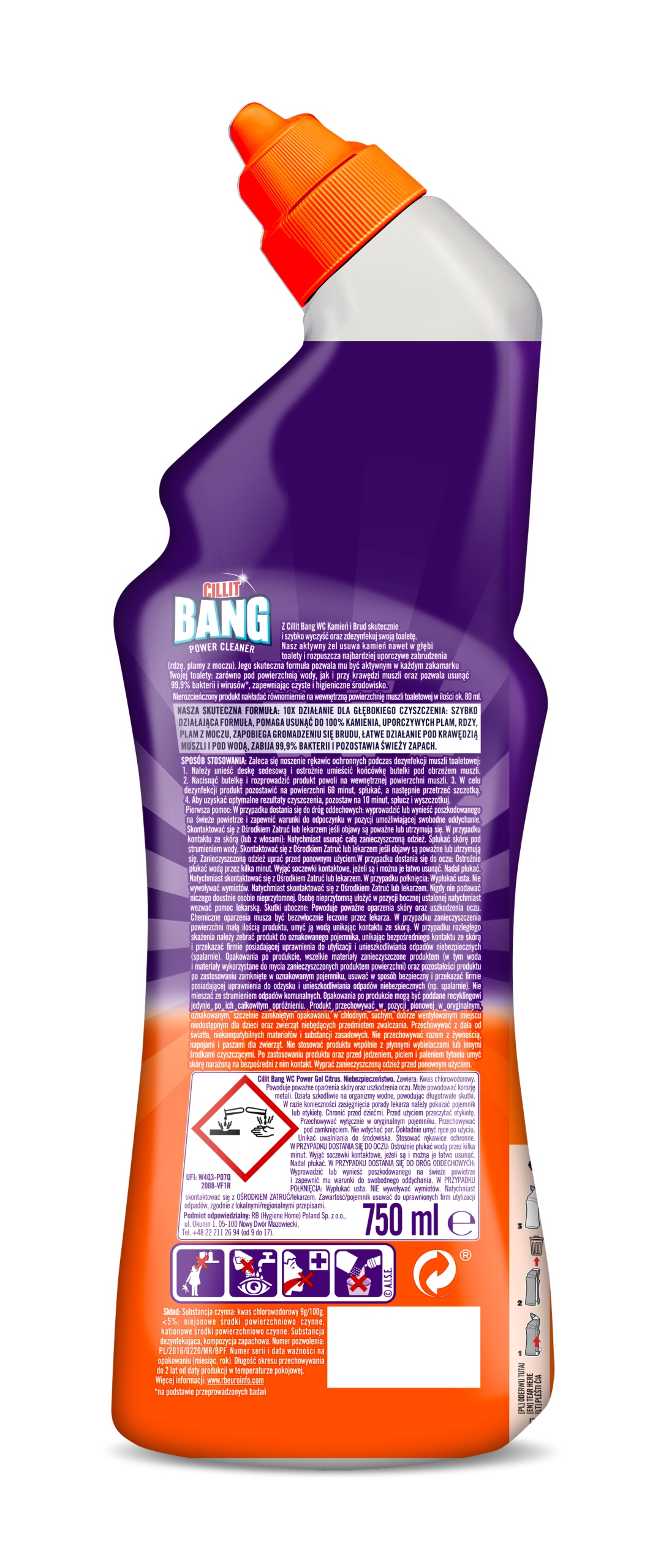 Cillit Bang żel do WC kamień i brud 750 ml - obrazek 8