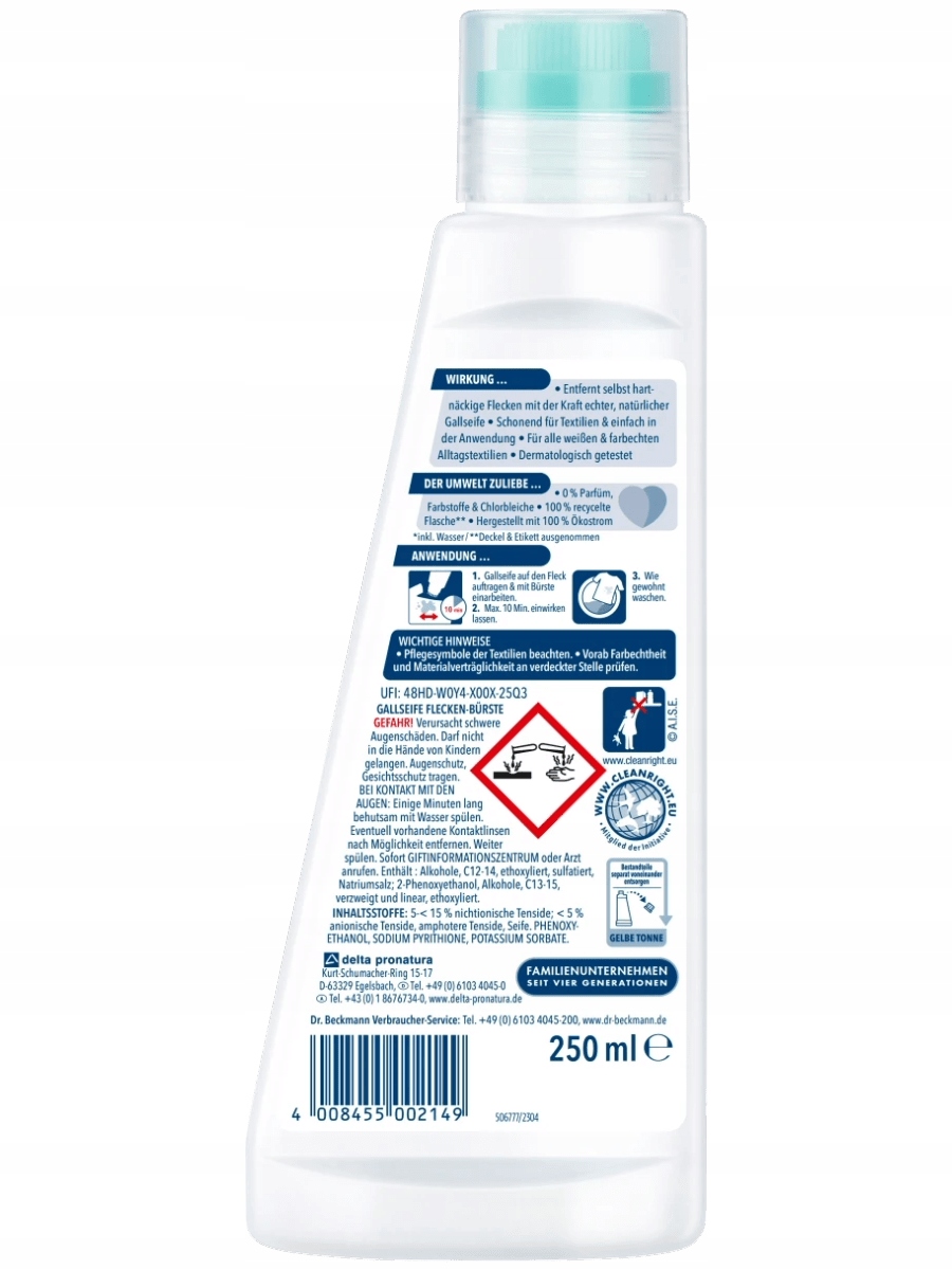 Dr Beckmann Odplamiacz galasowy ze szczoteczką 250 ml do Ubrań Uniwersalny - obrazek 4