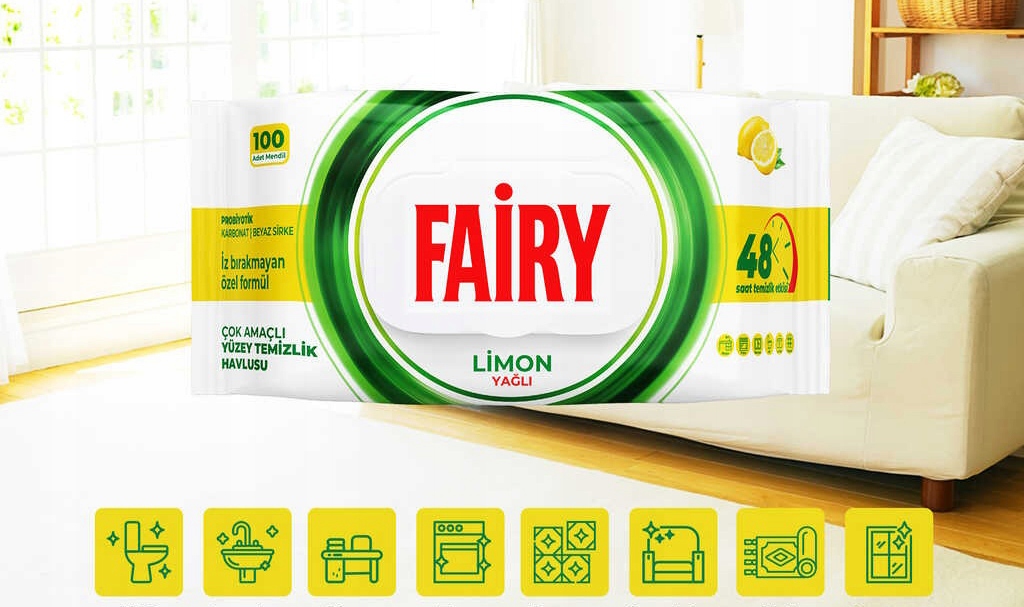 Chusteczki czyszczące uniwersalne Fairy Lemon 100 szt. - cytrynowe - obrazek 3
