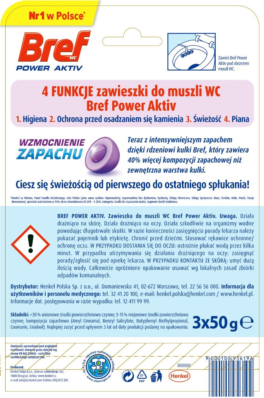 Bref WC Power Aktiv - Zawieszka do muszli WC o zapachu lawendy 3 x 50 g - obrazek 8