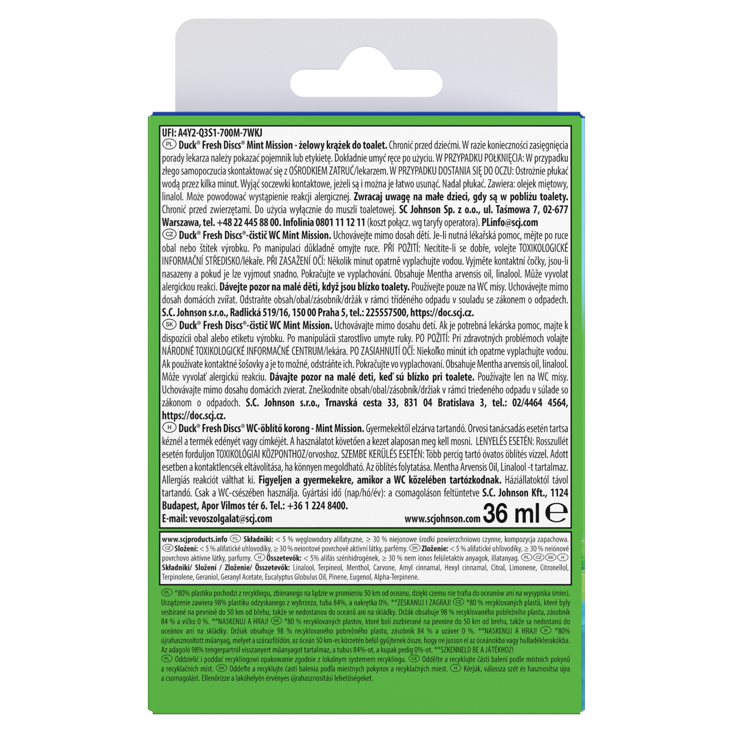 Duck Fresh Discs Mint Mission Żelowy krążek do toalet 36 ml